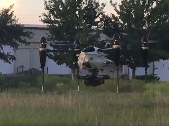 Mounted on amphibious quadcopter
